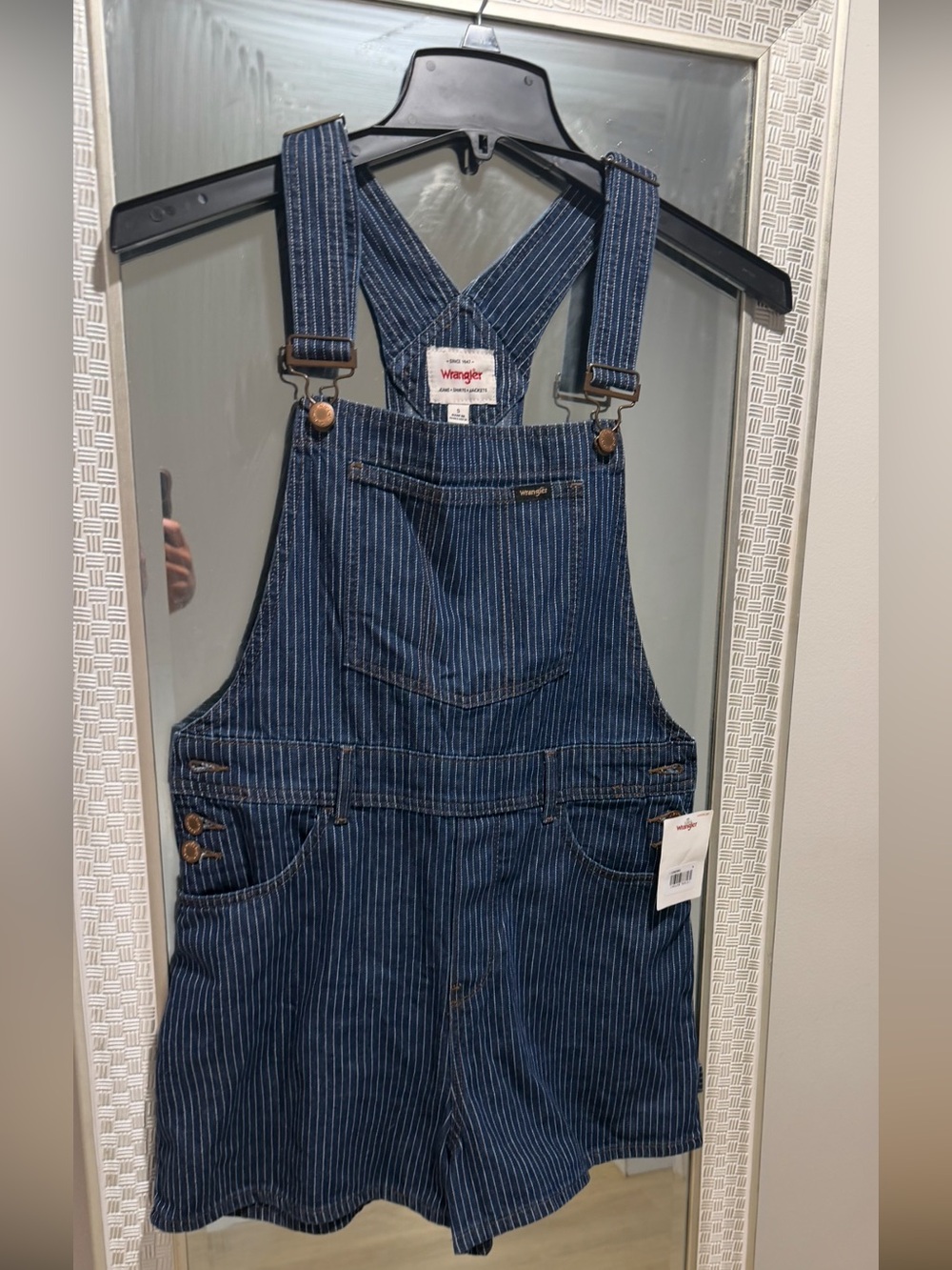 Wrangler Blue Pinstripe Denim Short Overalls